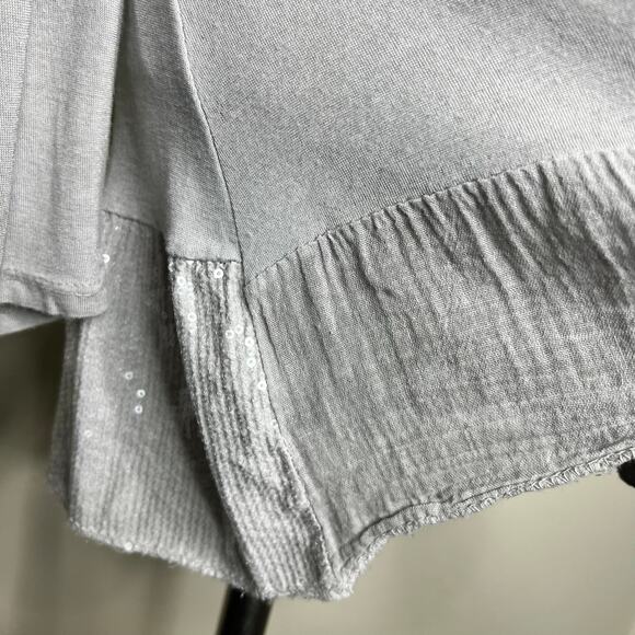 Scandal Made in Italy Tunic Top LARGE Gray Sequin Jersey Long Sleeve Scoop Neck - Picture 4 of 7